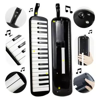 32-клавишный инструмент мелодика, сопрано мелодика воздушное пианино клавиатура пианино с мягкой длинной трубкой, коротким мундштуком и сумкой для переноски Ид аль-Адха Мубарак чёрный