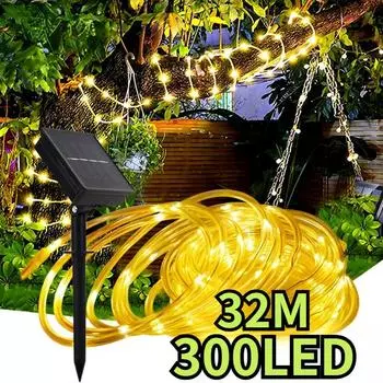 32 м солнечный светодиодный садовый пейзажный светильник, уличный балкон, ограждение, декоративный светильник для двора, рождественская атмосфера, световая труба, световая струна Warm light-2000LM