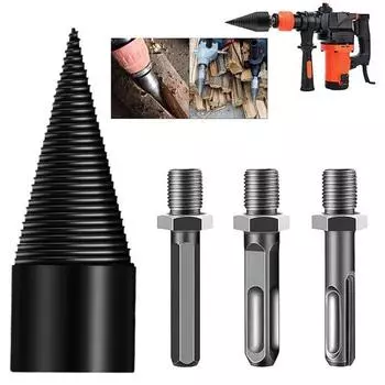 32-миллиметровое сверло по дереву с 3 ручками, съемное стальное сверло для колки дров, конусообразное сверло для колки дров для электрической дрели