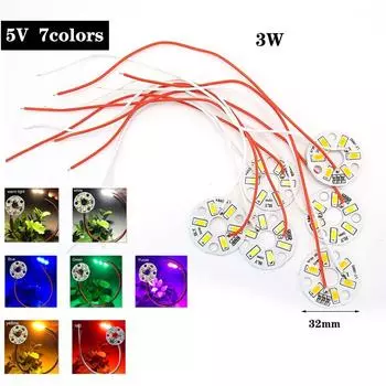 32 мм светодиод 3 Вт 5 В лампа чип шариковая плата источник 2-контактный провод лампочка круглая трансформация одинарный зеленый синий фиолетовый теплый белый свет 2 piece белый