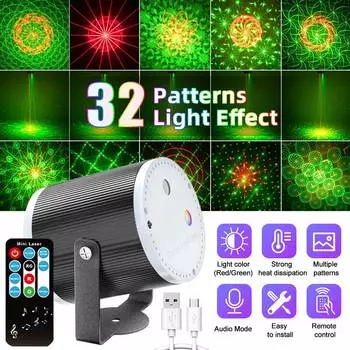 32 Patterns Mini Sound Controlled Stage Lights Party Lights Projector Light Strobe Dj Stage Lights Disco Christmas Decoration