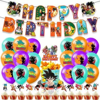 32 предмета для дня рождения в стиле Dragon Ball, включая баннер, украшения для торта, воздушные шары