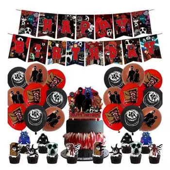 32 предмета для украшения вечеринки в стиле Roblox Doors, включая украшение для торта, баннер, воздушные шары