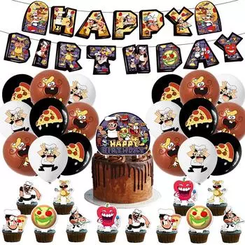 32 шт. Декор для вечеринки в стиле игры «Пицца» на день рождения, включает баннер, воздушные шары, топпер для торта