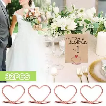 32 шт./компл. держатель для карт в форме сердца металлический настольный фотокарточка меню памятка стол L розового золота