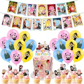 32 шт. принадлежностей для вечеринки Spy Family, включая баннер, топперы для торта, воздушные шары