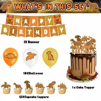 32 шт., принадлежности для вечеринок с куриными наггетсами в стиле Дино, включая воздушные шары с баннером для торта