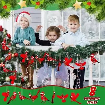 32 шт. рождественские красные птичьи подвесные украшения деревянная птица с шапками и шарфом Санты украшение на рождественскую елку для праздничных домашних вечеринок декор 32PCS