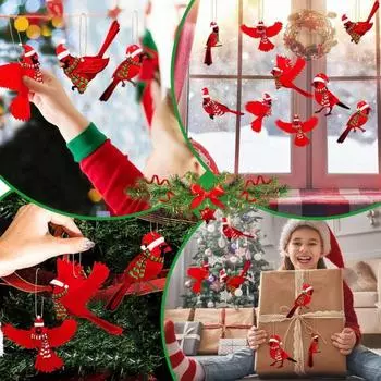 32 шт. рождественские красные птичьи подвесные украшения деревянная птица с шапками и шарфом Санты украшение на рождественскую елку для праздничных домашних вечеринок декор 32PCS