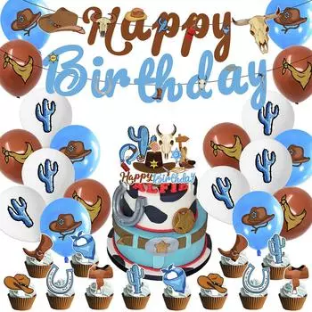 32 шт., украшение для вечеринки в западном ковбое включает в себя баннерные воздушные шары, топперы для торта