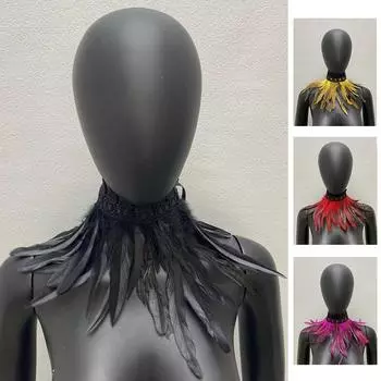 32 см аксессуары для одежды для косплея, колье с перьями в стиле панк, кружевное ожерелье с перьями, готический шарф с перьями