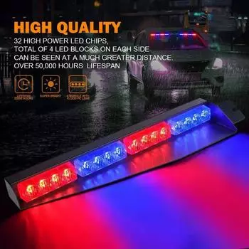 32 светодиодных аварийных проблесковых маячка для козырька, предупреждающие о неисправности, лобовое стекло для волонтерских транспортных средств, грузовиков красный