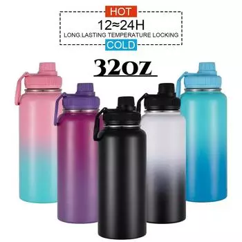 32 унции двухслойная нержавеющая сталь изолированная бутылка с ручкой многоразовая термос для спорта на открытом воздухе терморегулятор чашка 950ml