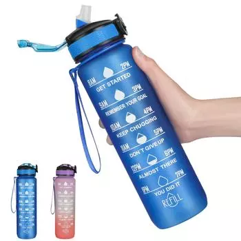 32 унции Мотивационная бутылка для воды с маркером времени с соломой Бутылки для питьевой воды Герметичная спортивная бутылка для воды для кемпинга на открытом воздухе One Size синий