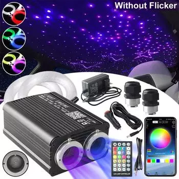 32 Вт RGBW Двойная головка Автомобильное звездное небо Управление музыкой Крыша автомобиля Звезда Волоконно-оптический звездный потолок комплект RGBW Smart APP Волоконно-оптический свет cigarlighter ad Plug