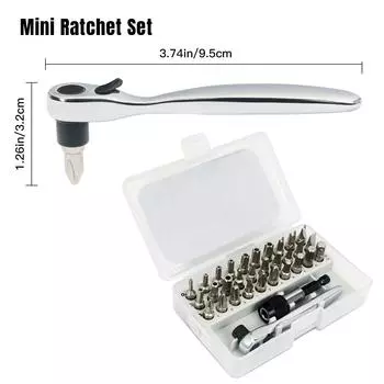 32 в 1 реверсивный быстрый трещоточный ключ, набор отверток, биты, 1/4 дюйма, мини-Crv, многофункциональный шестигранный ключ, крутящий момент 72 зуба