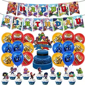 32 воздушных шара Brawl Stars Cartoon включают украшения для торта, воздушные шары и баннер