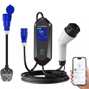 32A 7KW 5M однофазный 3PIN Type 2 зарядный кабель CEE с ЖК-дисплеем портативное зарядное устройство для электромобилей вилка UK/AU 13A/10A кабель-адаптер бежевый