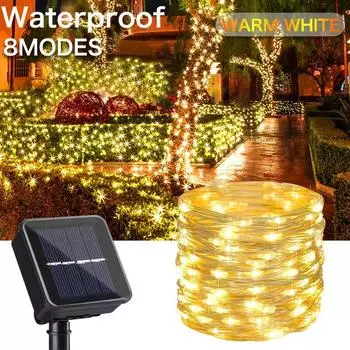 32m/22m/12m/7m Solar LED Light Outdoor Festoon Lamp Garden Fairy Light String Waterproof Christmas Garland Yard Decoration 7M 20LED белый