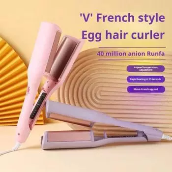 32MM Egg Roll щипцы для завивки волос 4 температурных режима Регулируемая французская волна волос US Plug розовый