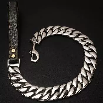 32Mm Gold Traction Stainless Steel Cast Chain Traction Rope Bulldog Big Gold Titanium Steel Dog Chain 2Ft (traction 60cm) серебряный