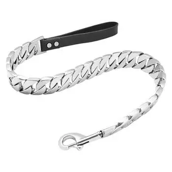 32Mm large dog stainless steel pet supplies leather handle leash titanium steel large dog casting dog chain 32mm*60CM(24inch) серебряный