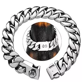 32MM Wide Strong Metal Dog Chain Collars Stainless Steel Dog Choker Pitbull Gold Dog Necklace For Large Dogs 20inch(50cm)