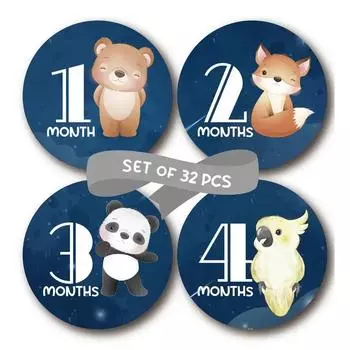 32pcs Adorable Zoo Animal Baby Milestone Monthly Stickers - Perfect for Newborn Boys & Girls!