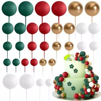 32pcs Cake Topper Gold Silver Ball Happy Birthday Cake Topper Decoration DIY Cupcake Flag Wedding Party Christmas Ball Decor