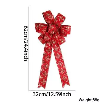 32x62cm Luxurious Christmas Bow With Vibrant Berry And Snowflake Patterns For Trees Gold Floral Ribbon