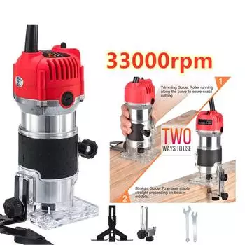 33000RPM High Quality Electric Wood Trimmer Handheld Woodworking Engraving Slotting Palm Router Home DIY Tool Set silver