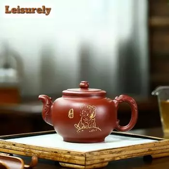 330 мл элегантные чайники из фиолетовой глины Исин, ручной работы, милый тигровый горшок, чайник для заваривания чая из сырой руды Dahongpao, чайный сервиз Zisha, подарок