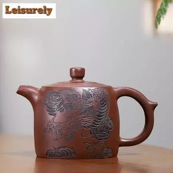 330 мл чайники из фиолетовой глины Исин, ручная работа, резной горшок с изображением колодца дракона, чайник из необработанной руды, фиолетовый глиняный чайник с фильтром, чайный набор «Цзыша», подарок