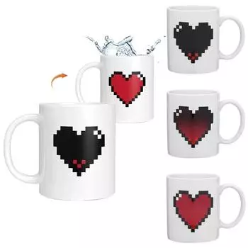 330 мл Керамическая чашка, меняющая цвет, новинка, персиковое сердце, волшебная чашка, креативный дизайн, кофейная кружка, подарок на День святого Валентина для пары, посуда для напитков 350ML белый