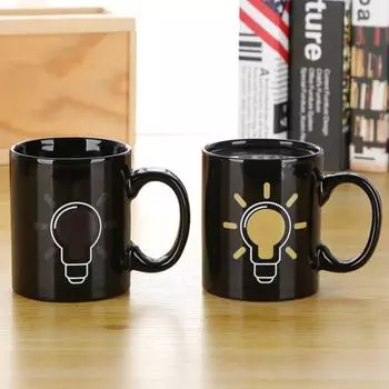 330 мл керамическая кружка, меняющая цвет, термометр в форме сердца, лампочка для мозга, кружка для кофе, чая, температура, меняющая цвет, термочувствительная чашка на день рождения A