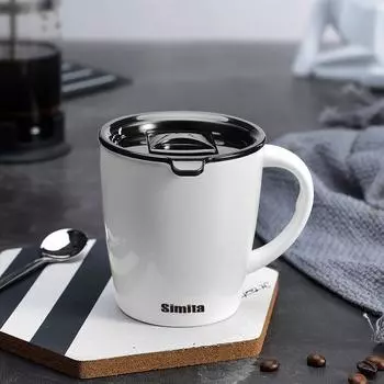 330 мл кружка для кофе из нержавеющей стали с двумя слоями, с пластиковой крышкой и ручкой 330ml