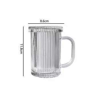 330ml 2pcs Set Transparent Drinkware Cocktail Glass Simple Style Vertical Striped Glass Cup with Lid Breakfast Juice Tea Cups 2pcs