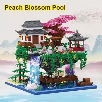 3320 шт. дом на дереве мини-алмазный блок частиц бассейн персикового цвета традиционный со легкими китайскими архитектурными строительными блоками