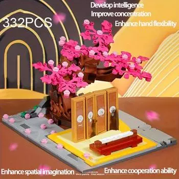 332 шт., строительные блоки с изображением вишневого дерева, древний китайский вид на улицу Чанъань, сборочные кирпичи, игрушки «сделай сам» для детей, подарки With Box розовый/коричневый