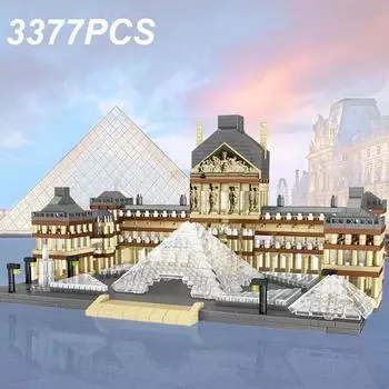 3377 шт., модель Лувра, строительные блоки, всемирно известные достопримечательности, архитектурная модель, кирпичи с видом на улицу, детские игрушки «сделай сам», праздничные подарки With Box серый/жёлтый