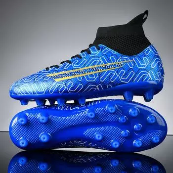 33-36 Мужские детские футбольные бутсы для молодежи с длинными шипами Спортивные футбольные бутсы большого размера Молодежная спортивная обувь 33 циан/чёрный