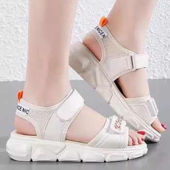 33-42 летние детские противоскользящие и износостойкие модные спортивные сандалии на липучке, пляжная обувь, тапочки, женская обувь, детская обувь 33 бежевый