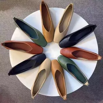 33-43 Большие размеры Мэри Джейн Кожа Ретро Мягкая Подошва Низкий Каблук Неглубокий Носок Плоские Туфли Рабочие Туфли 2.5см Одиночные Туфли 33 красный