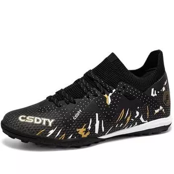 33-45 Men s Football Boots Rubber Soft Sole Short Spikes Artificial Turf Leather Youth Kids Football Boots 36 чёрный