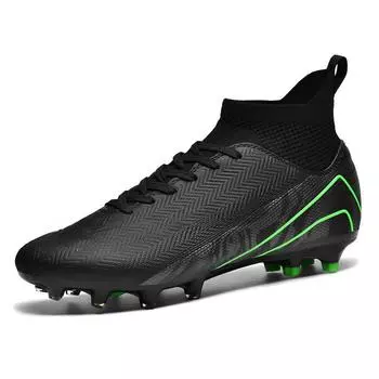 33-45 Мужские футбольные бутсы с длинными гвоздями и высоким верхом, тренировочная обувь, детская футбольная обувь 33 чёрный
