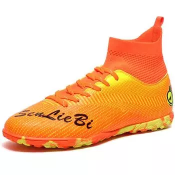 33-45 Мужские футбольные бутсы с высоким верхом, большие размеры, гвозди, кожаные, для мальчиков, футбольные бутсы с противоскользящим покрытием 36 циан