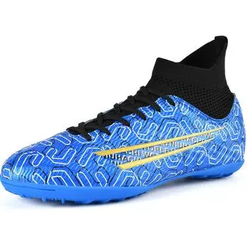 33-46 Детские футбольные бутсы резиновые мягкие подошвы короткие гвозди искусственный газон кожа молодежные детские футбольные бутсы мужские спортивные футбольные бутсы больших размеров 33 циан/чёрный