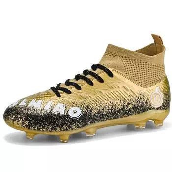 33-46 Мужские футбольные бутсы с высоким берцем Выложены Крупномасштабный детский искусственный газон AG Футбольные бутсы с длинными ногтями Тренировочные черные кроссовки 33 белый