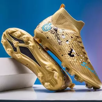 33-46 Мужские футбольные бутсы с высоким верхом, большие размеры, длинные гвозди, кожаные, для мальчиков, футбольные бутсы с противоскользящим покрытием 35 белый