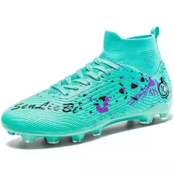 33-46 унисекс футбольные бутсы длинные гвозди высокие эластичные носки профессиональные искусственные капитанские уличные спортивные детские футбольные бутсы 35 белый